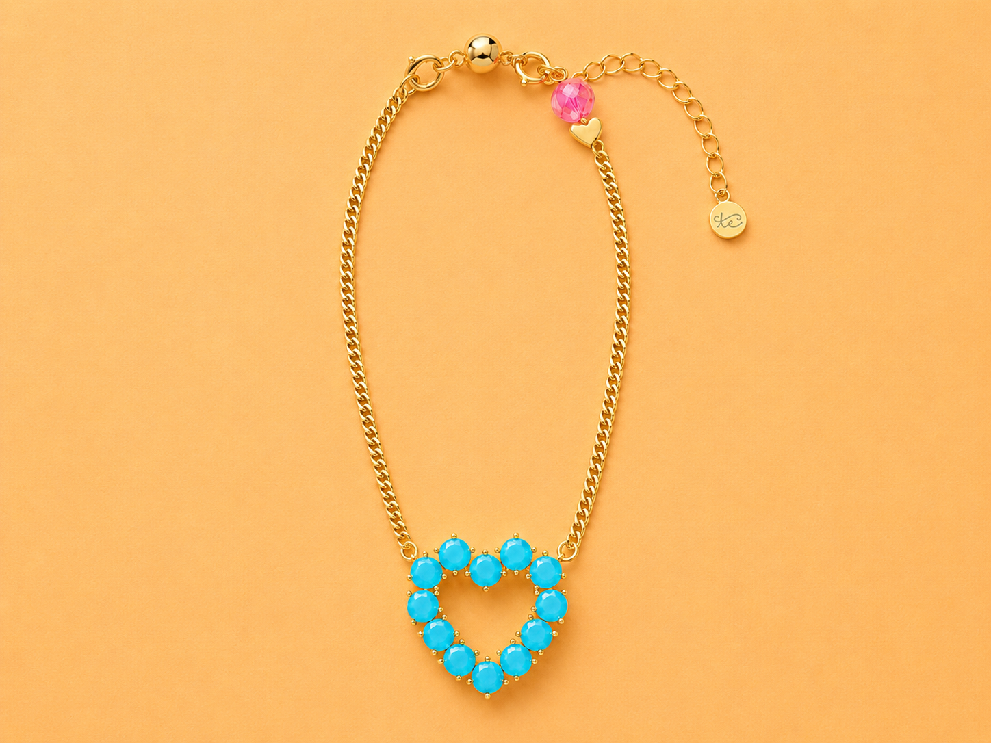 14K Gold-Plated Necklace - Turquoise Gem Heart - Katie