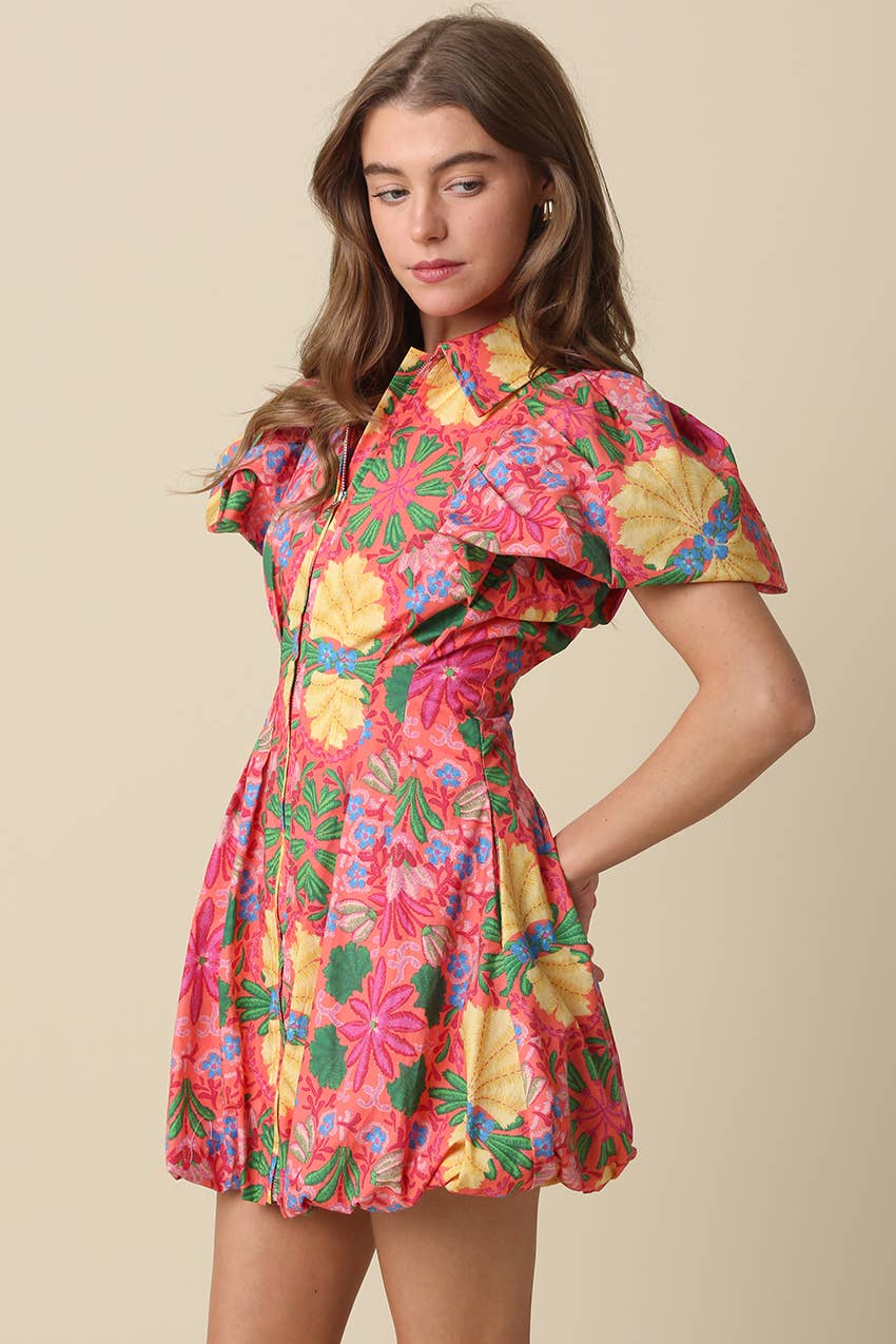Gina Floral Puff Sleeve Mini Dress