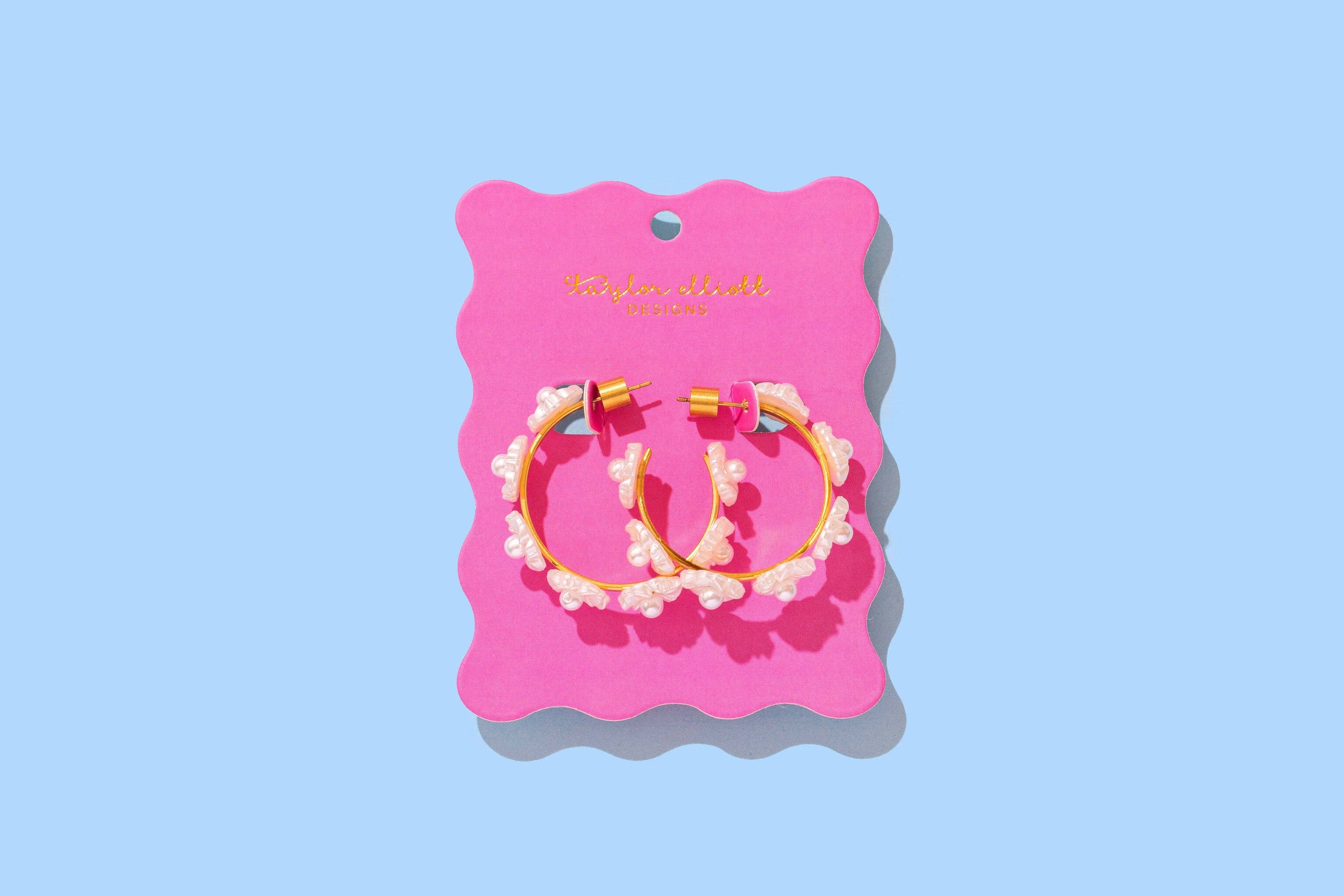 Hoop Earrings - Small - Gold-Plated w/Pearl Flowers - Amelia