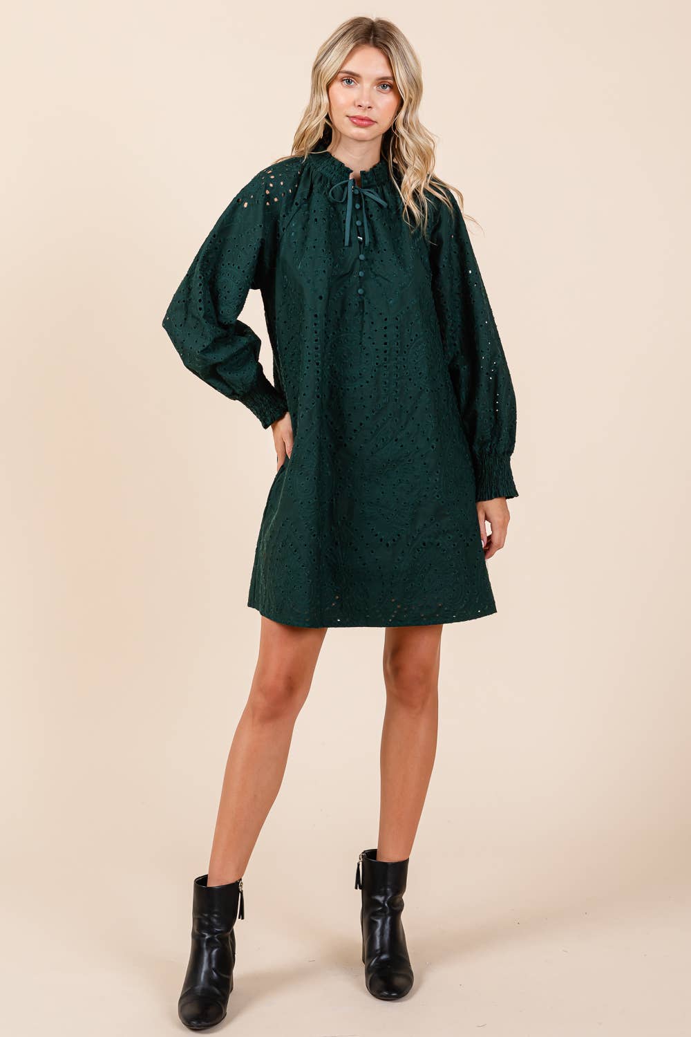 Hunter Green Eyelet Mini Dress