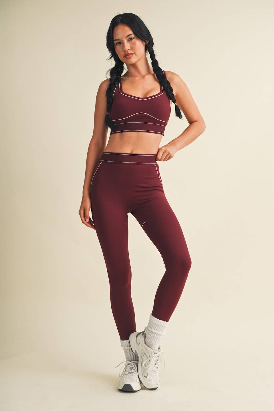Burgundy Contrast Thread Sports Bra