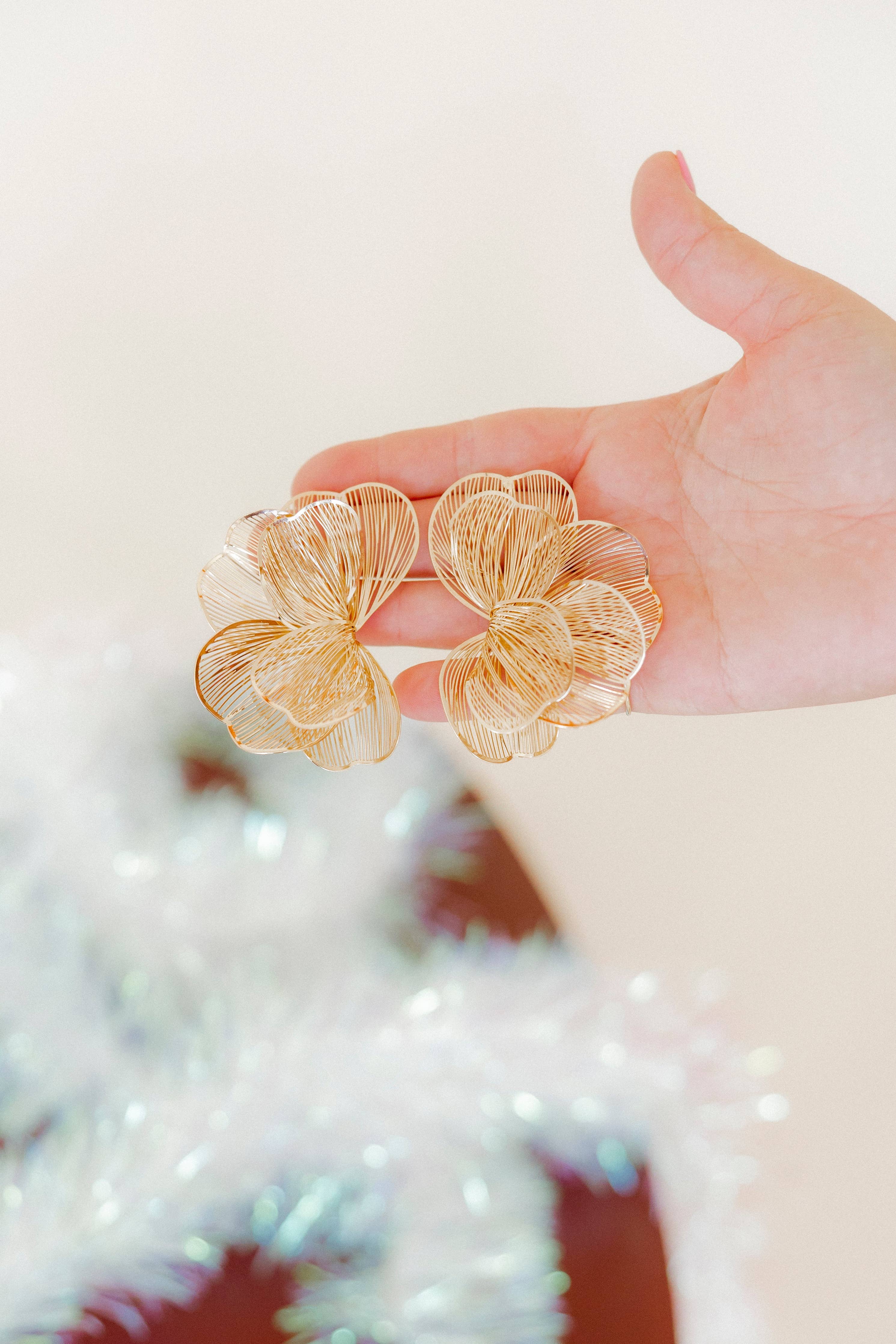 Amanda Flower Statement Earrings - Gold