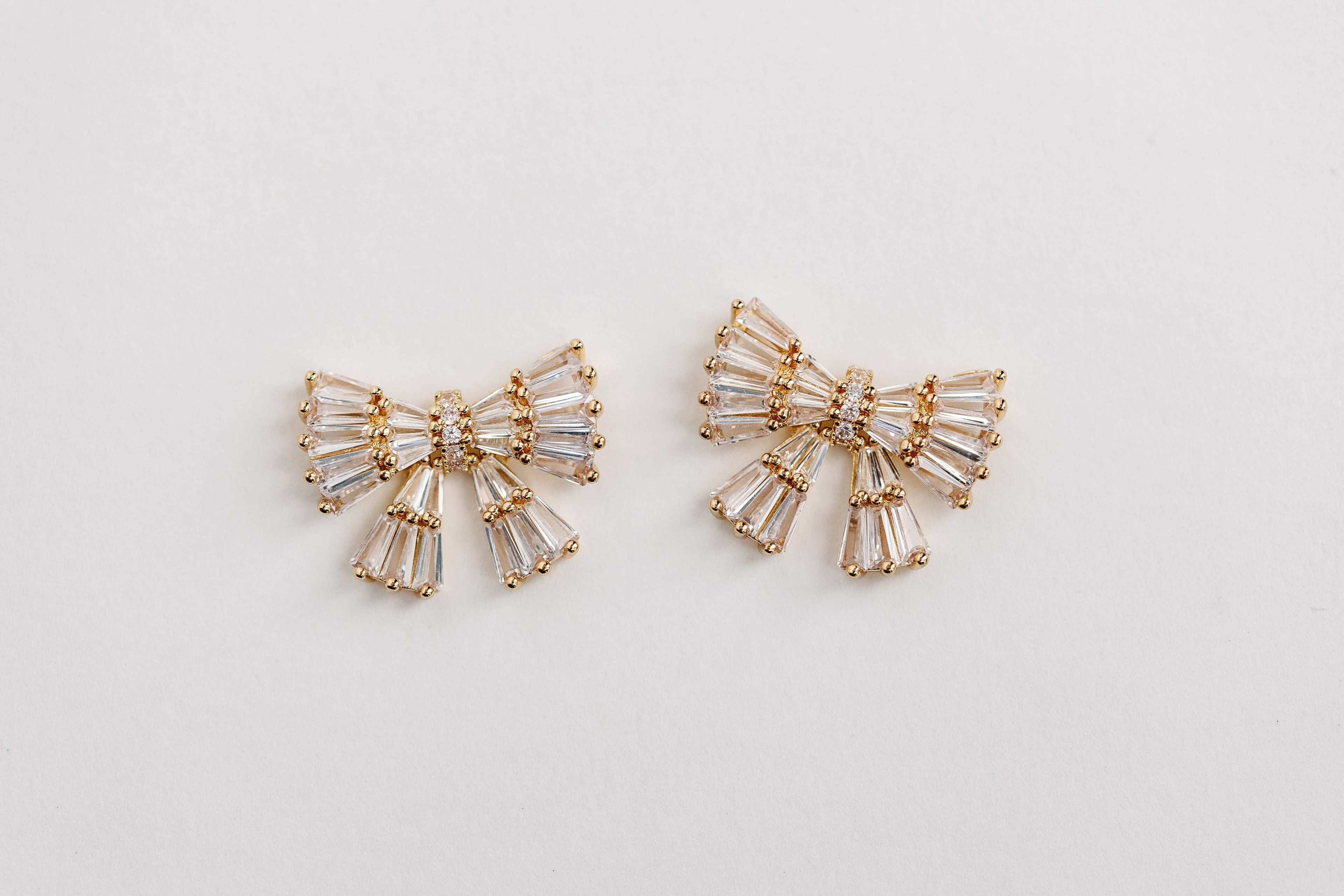 Gold Maxi Sparkler Holiday Statement Stud Bow Earrings