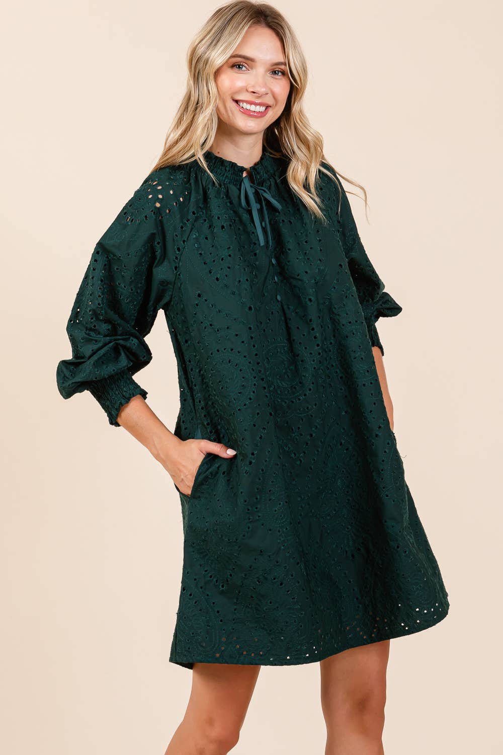 Hunter Green Eyelet Mini Dress
