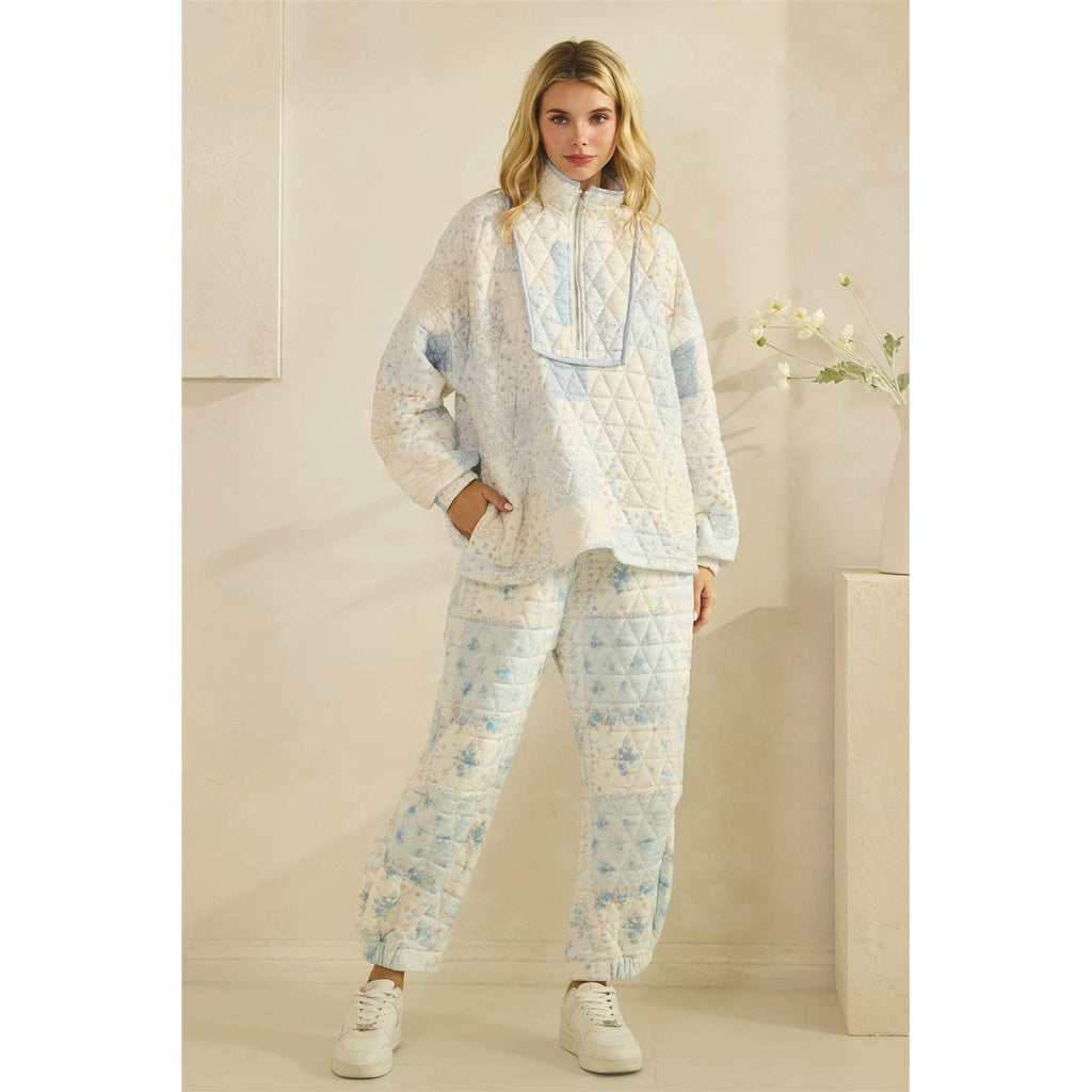 Floral Textured Lounge Set | Blue Combo