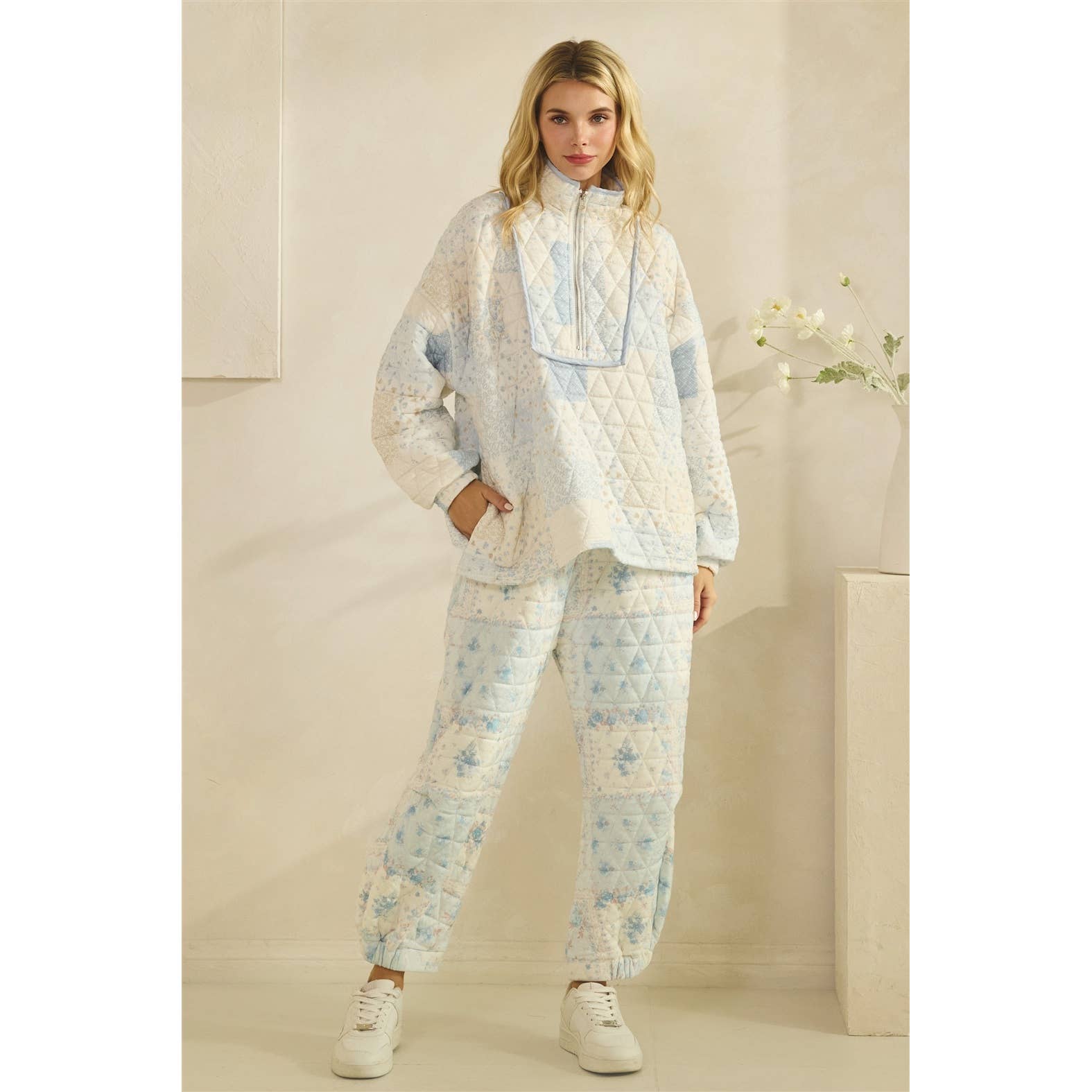 Floral Textured Lounge Set | Blue Combo
