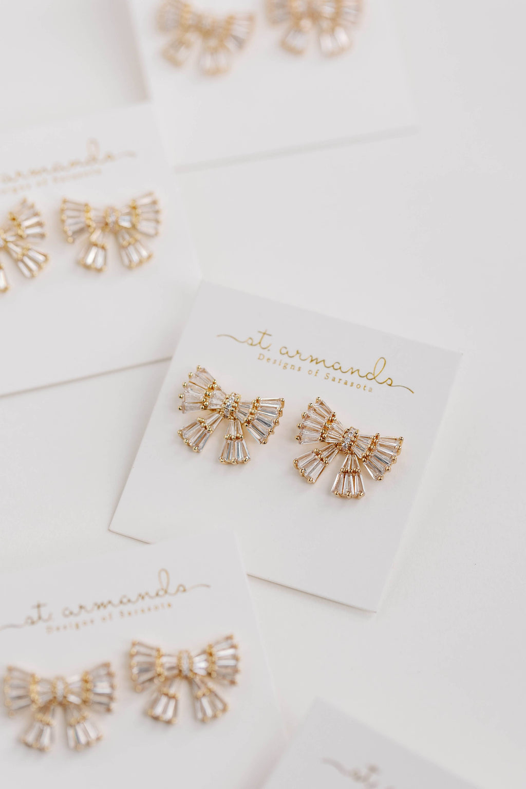 Gold Maxi Sparkler Holiday Statement Stud Bow Earrings