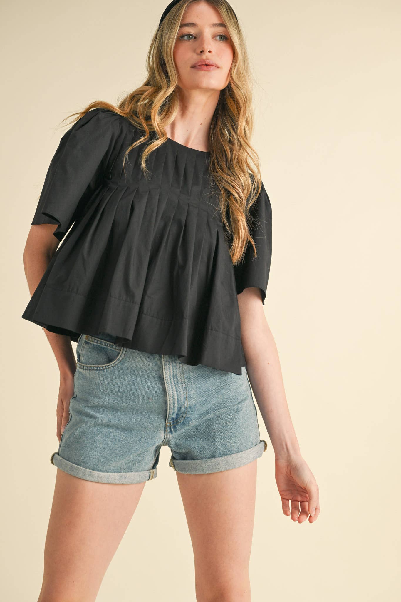 PLEATED SHORT SLEEVE TOP CERISE PINK