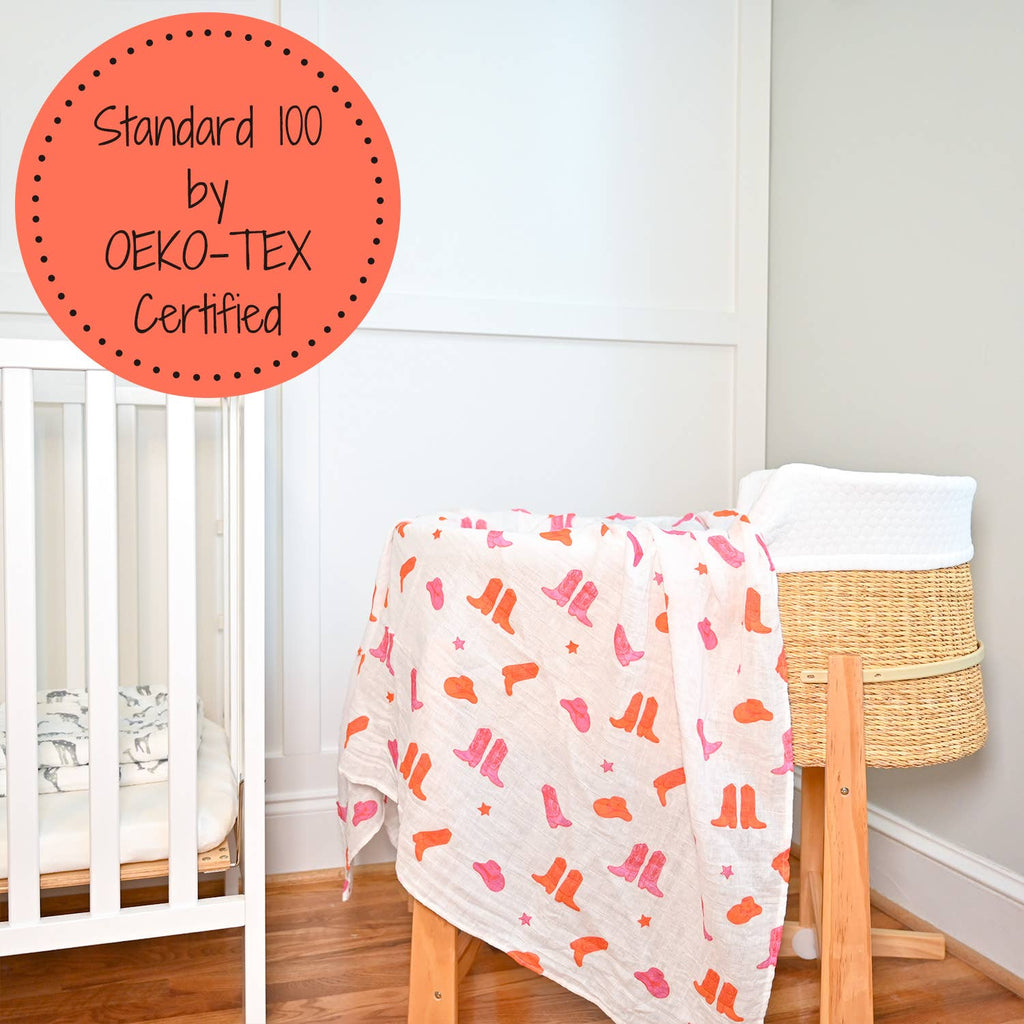 Life is Better in Pink Boots Baby Muslin Swaddle Blanket