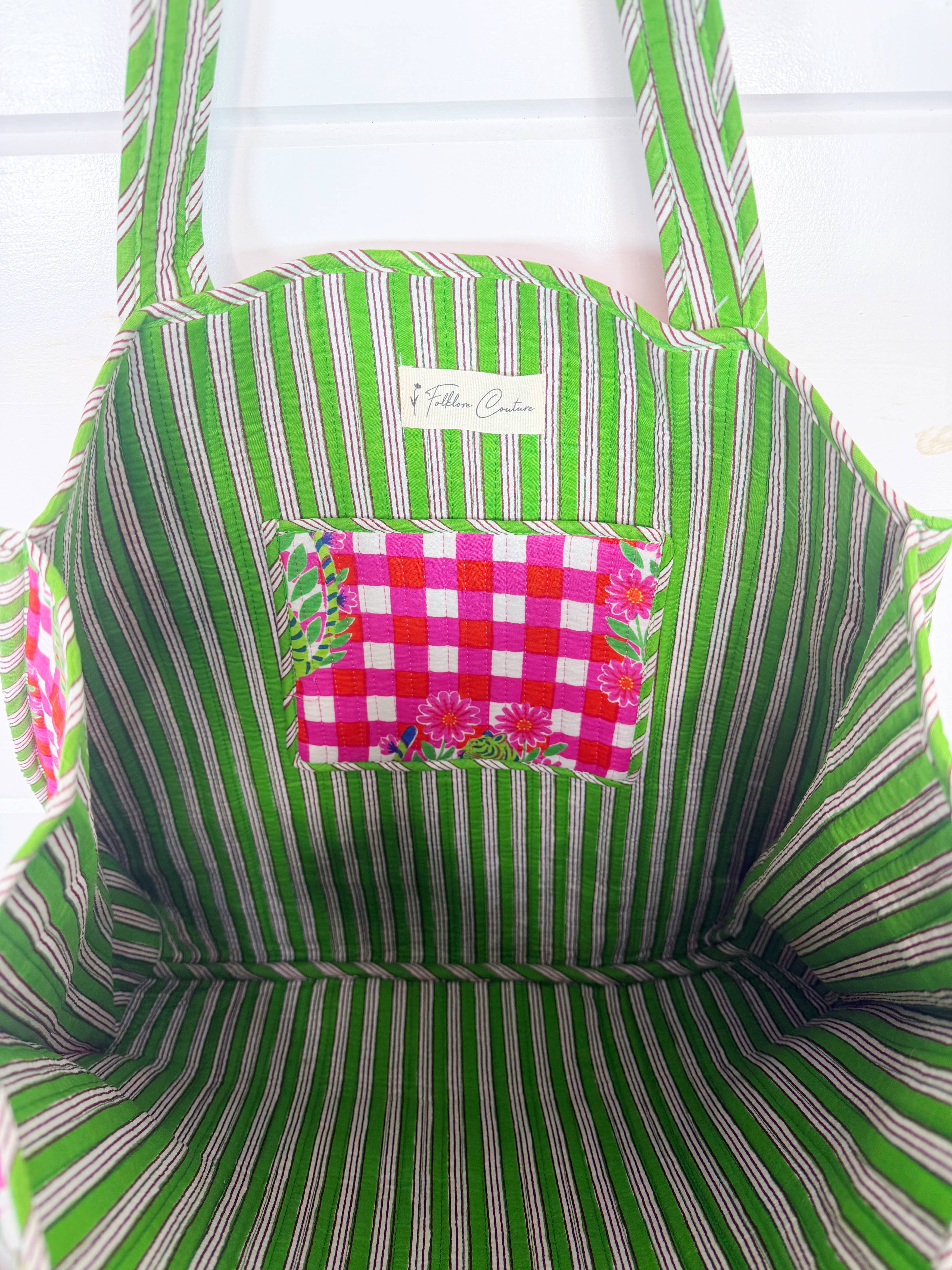 Tote Bags Quilted | Large Travel Tote | Pink Checkered Tiger