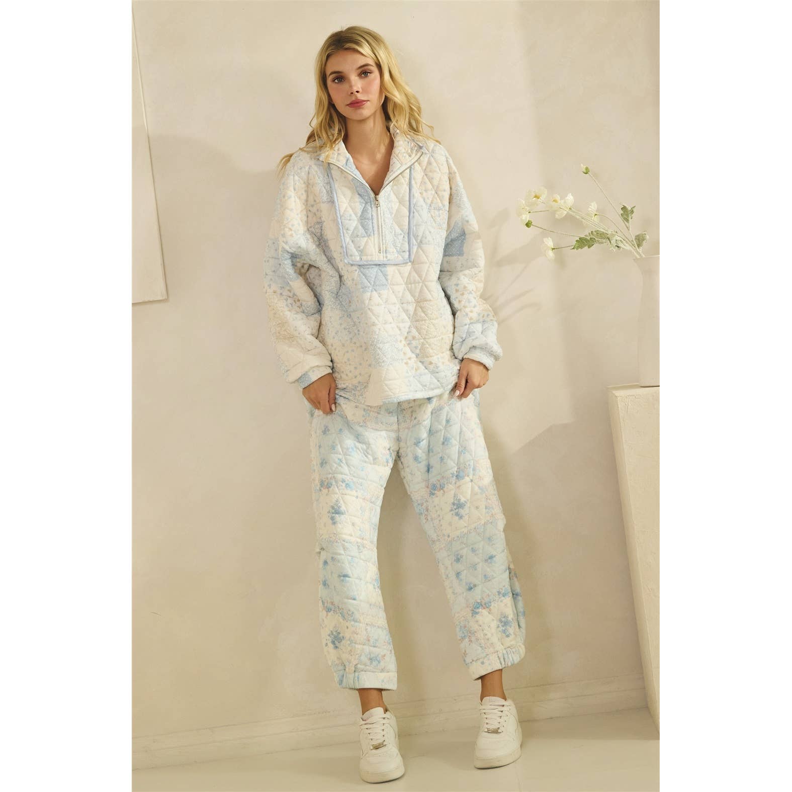 Floral Textured Lounge Set | Blue Combo