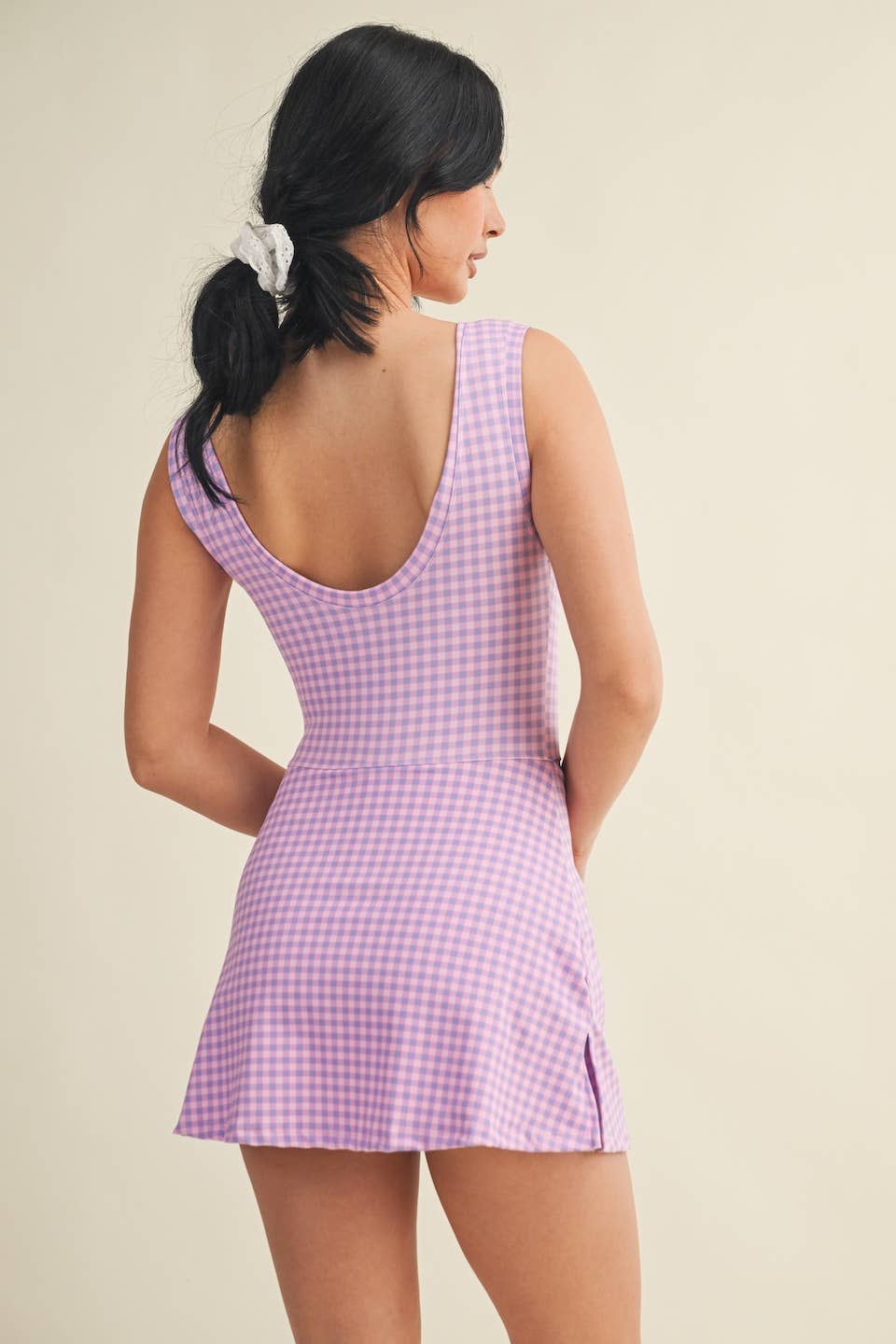 Pink Gingham Print Sleeveless Wrap Tie Front Dress