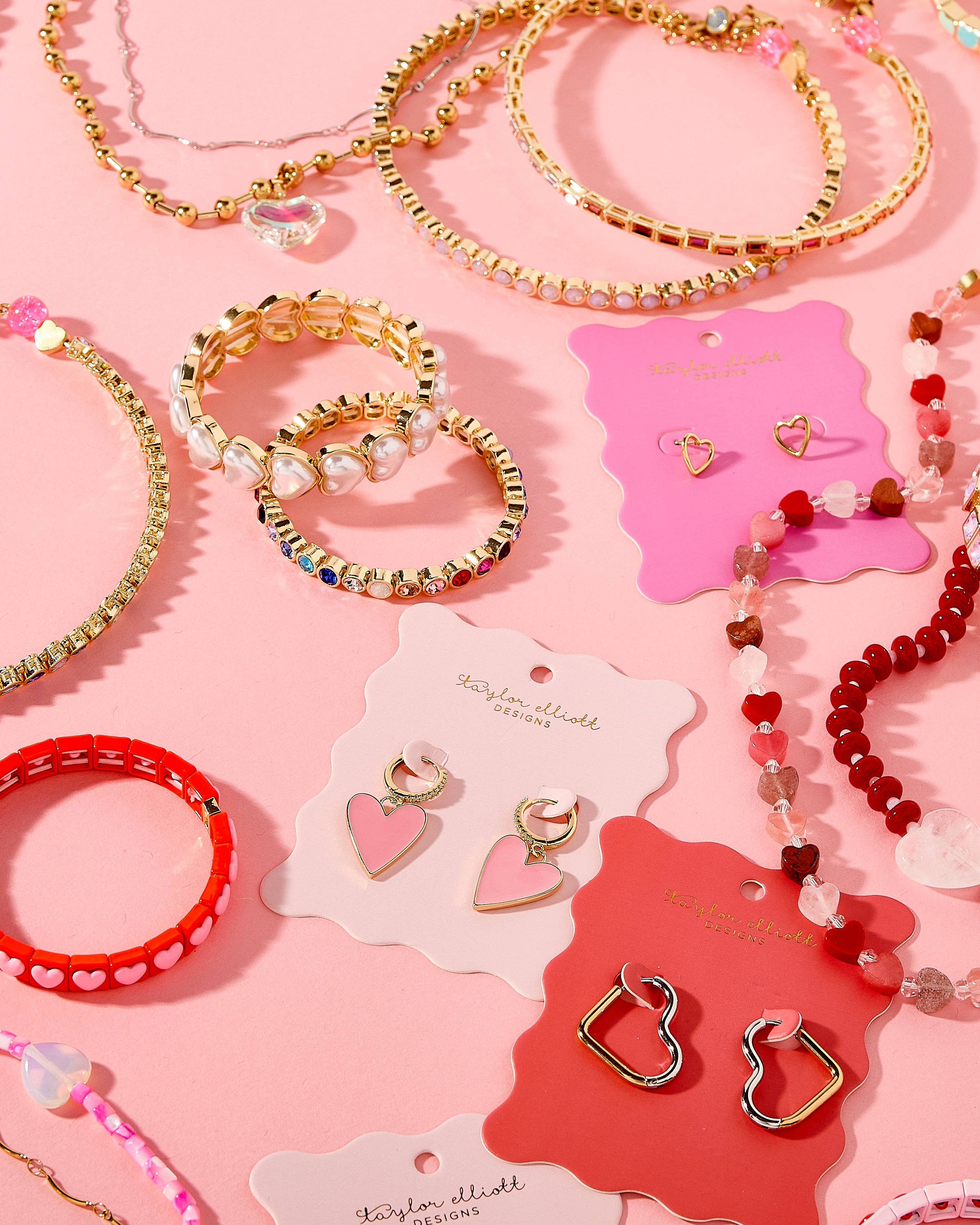 Jane Huggie Earrings | Pink Enamel Heart Charms