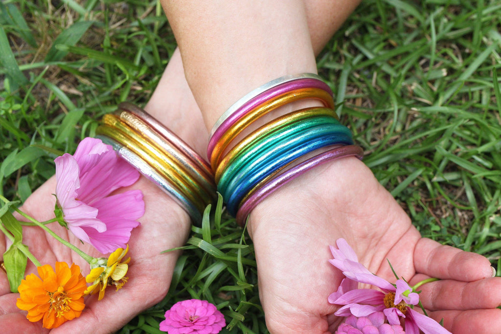 Single Rainbow Thai Buddhist Temple Bracelet Bangle / Bubblegum