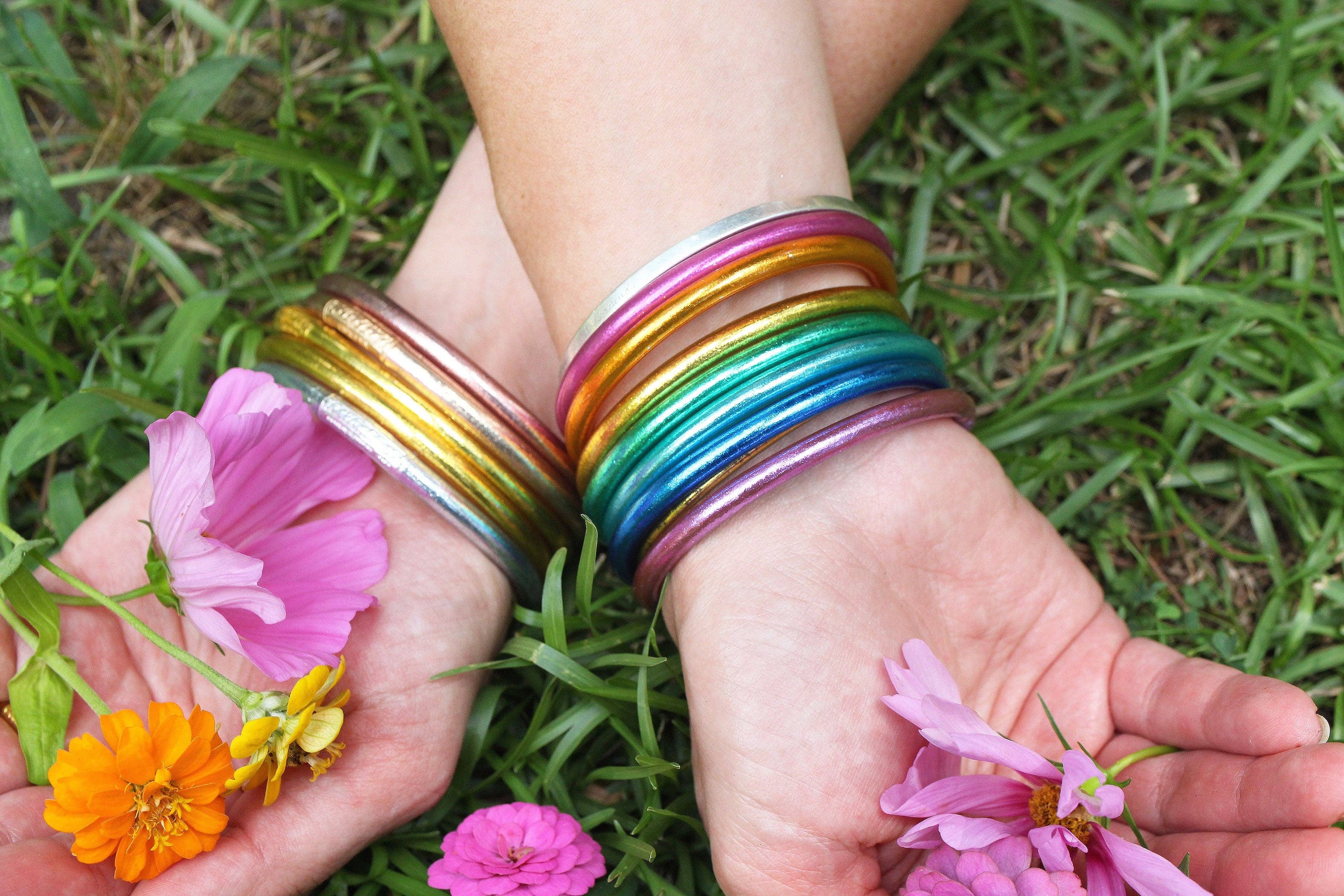 Single Rainbow Thai Buddhist Temple Bracelet Bangle / Bubblegum