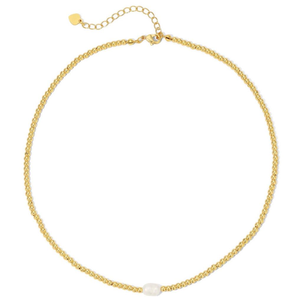 3mm Beaded Necklace With Med. Pearl Accent