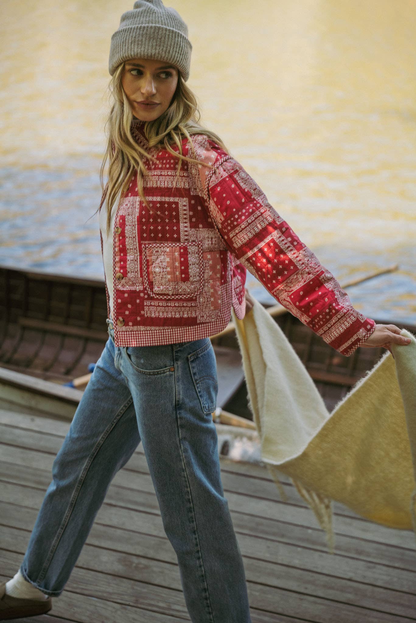 RED BANDANA PATCHWORK QUILTED JACKET