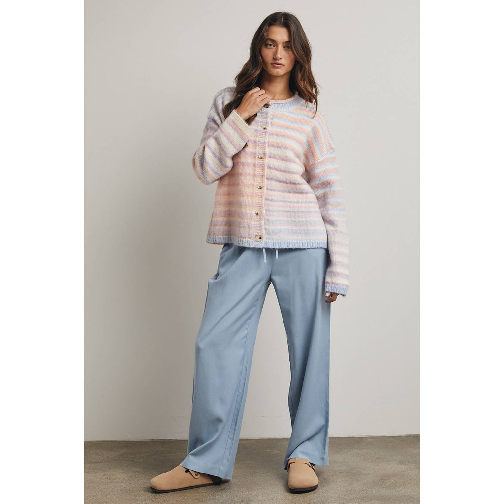 RAINBOW BUTTON-UP KNIT SWEATER CARDIGAN