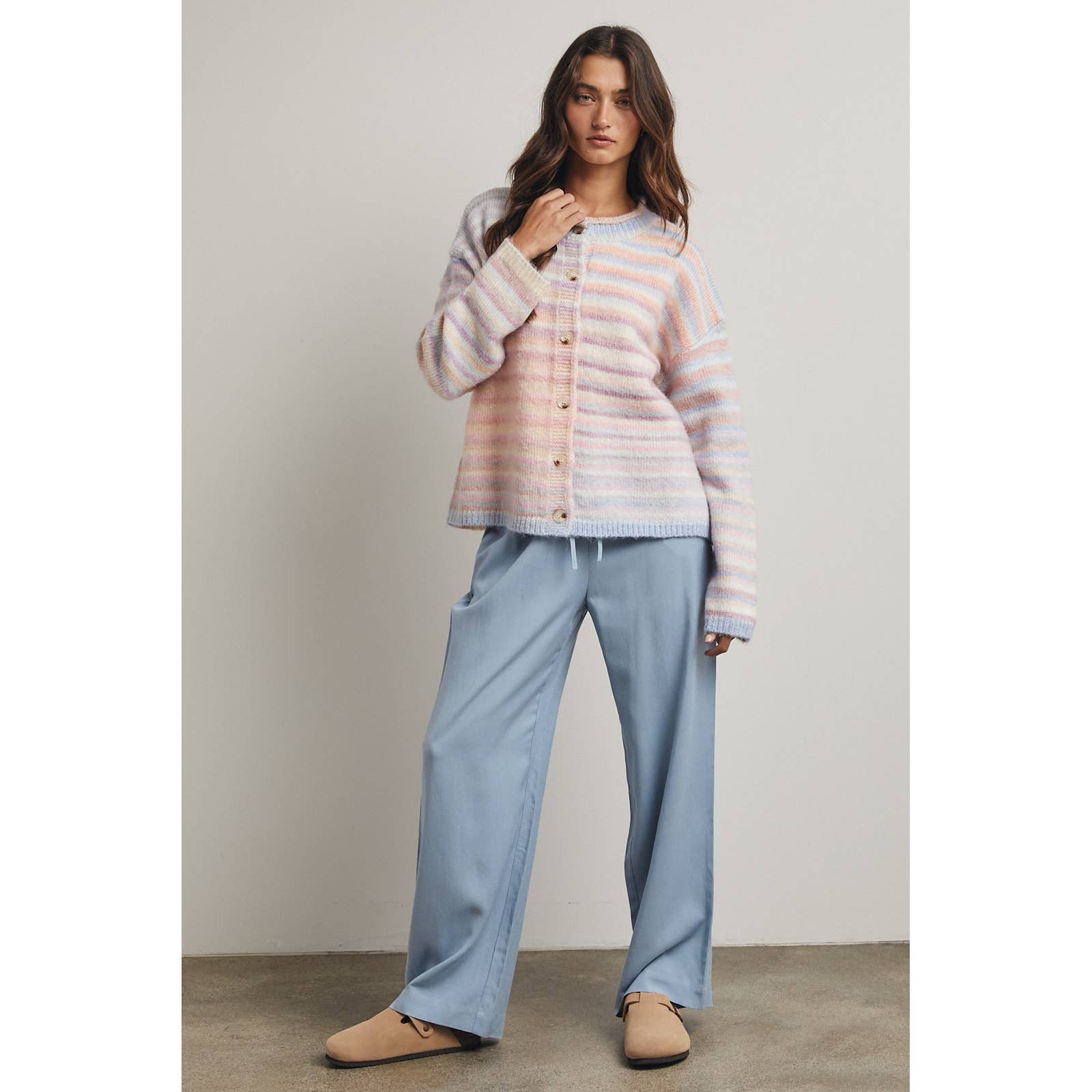 RAINBOW BUTTON-UP KNIT SWEATER CARDIGAN