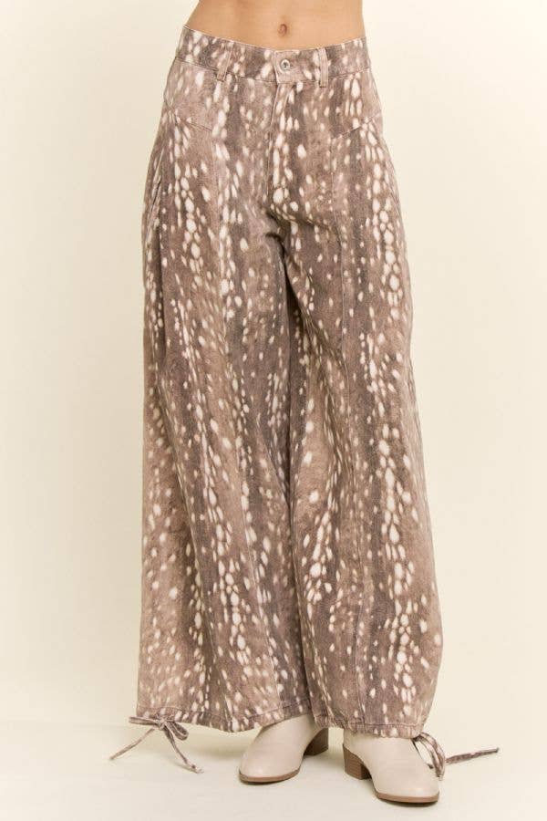 Fawn Spot Corduroy Wide-Leg Pants with Tie Hems