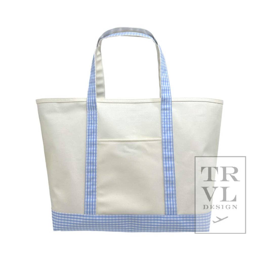 Natural and Gingham Sky Coated Canvas Large Maxi Tote by TRVL Design
