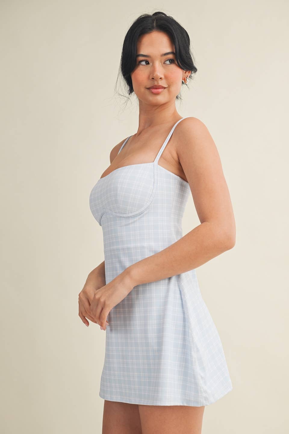 Blue Plaid Print Sweetheart Dress