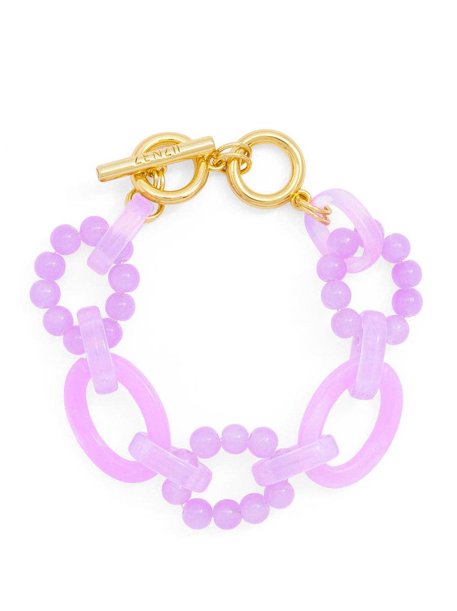 Glass Bead and Resin Link Toggle Bracelet / Pink