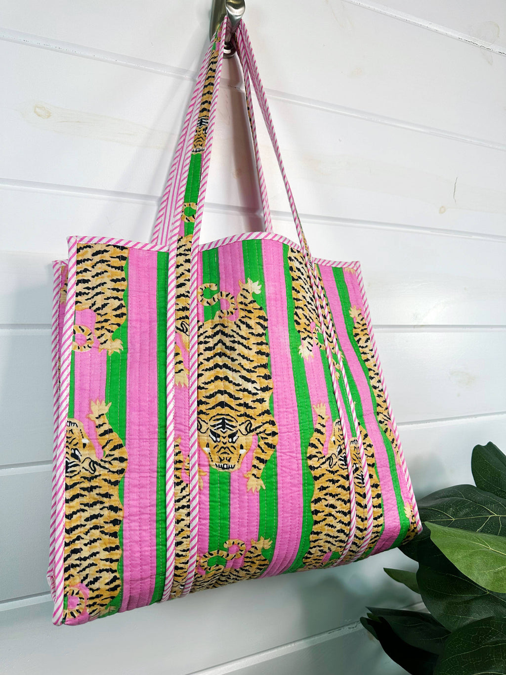 Quilted Tiger Print Tote Bag | Large Travel Bag | Gifts