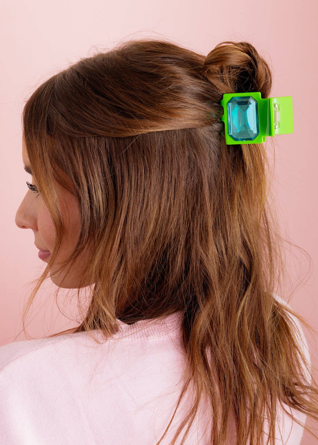 Small Claw Hair Clip - Green w/ Blue Emerald Gemstones
