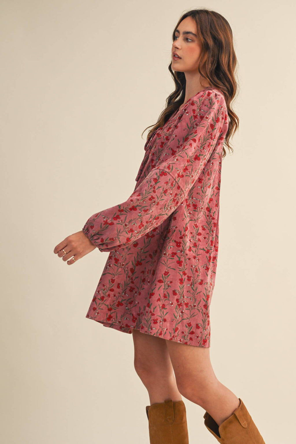 ORCHID MULTI FLORAL CORDUROY MINI DRESS