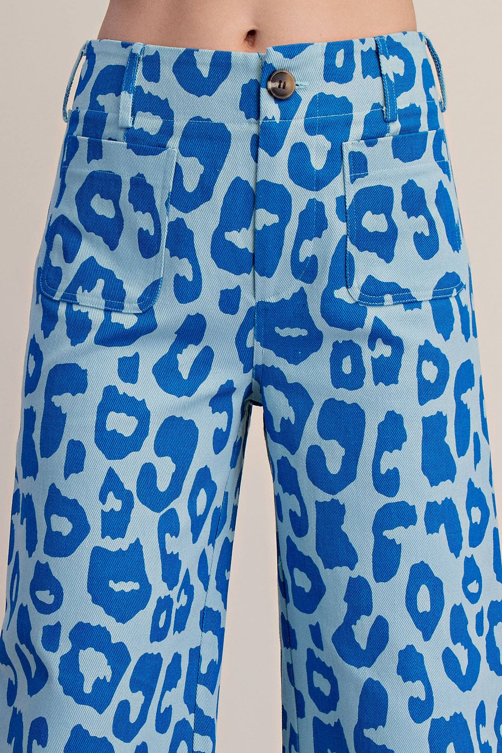Colette Cropped Wide-Leg Neon Blue Leopard Pants