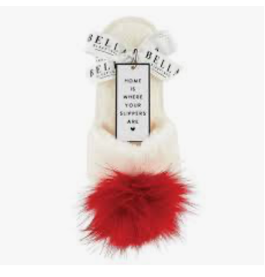 Ivory/Red Plush Slippers: Bella Sleep + Spa