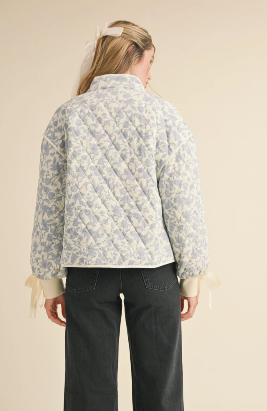 Ivory Blue Floral Quilted Jacket