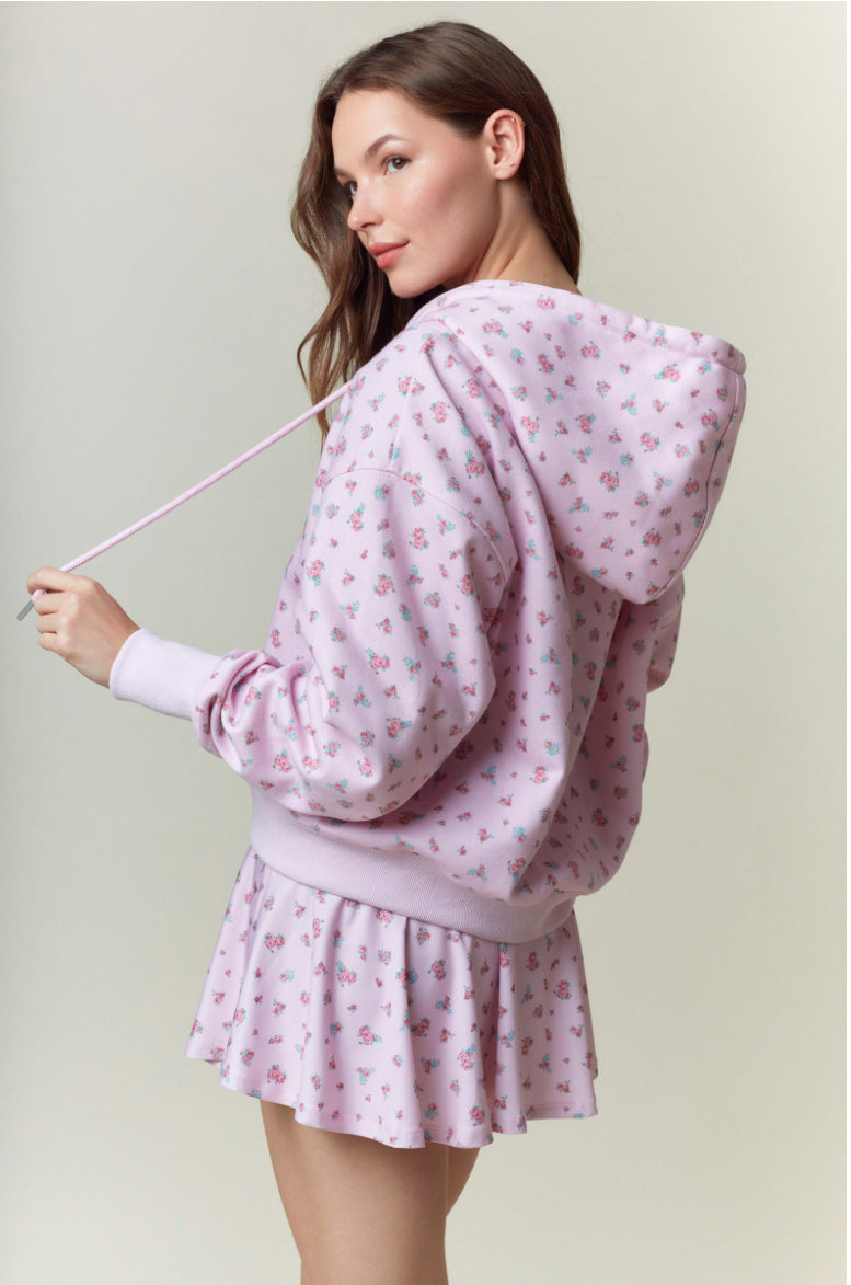 Floral Printed Fleece Snap Detail Hoodie