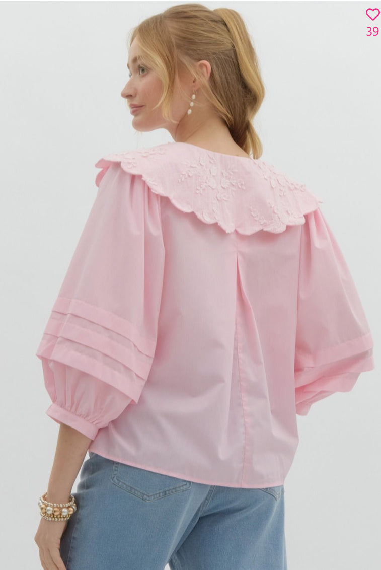 Peter Pan Scallop Collar Baby Pink Top -ENTRO
