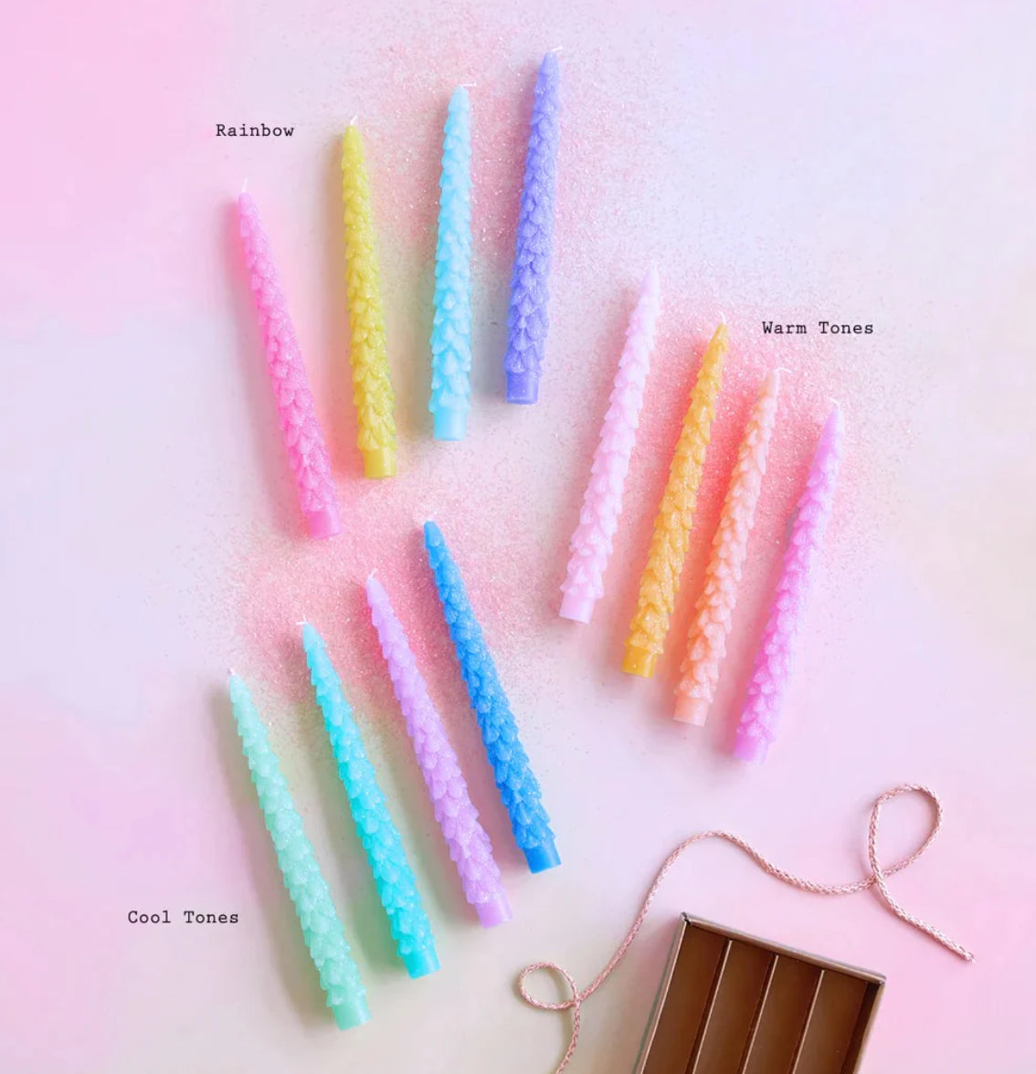 Glitterville Rainbow Tree Taper Candle Set