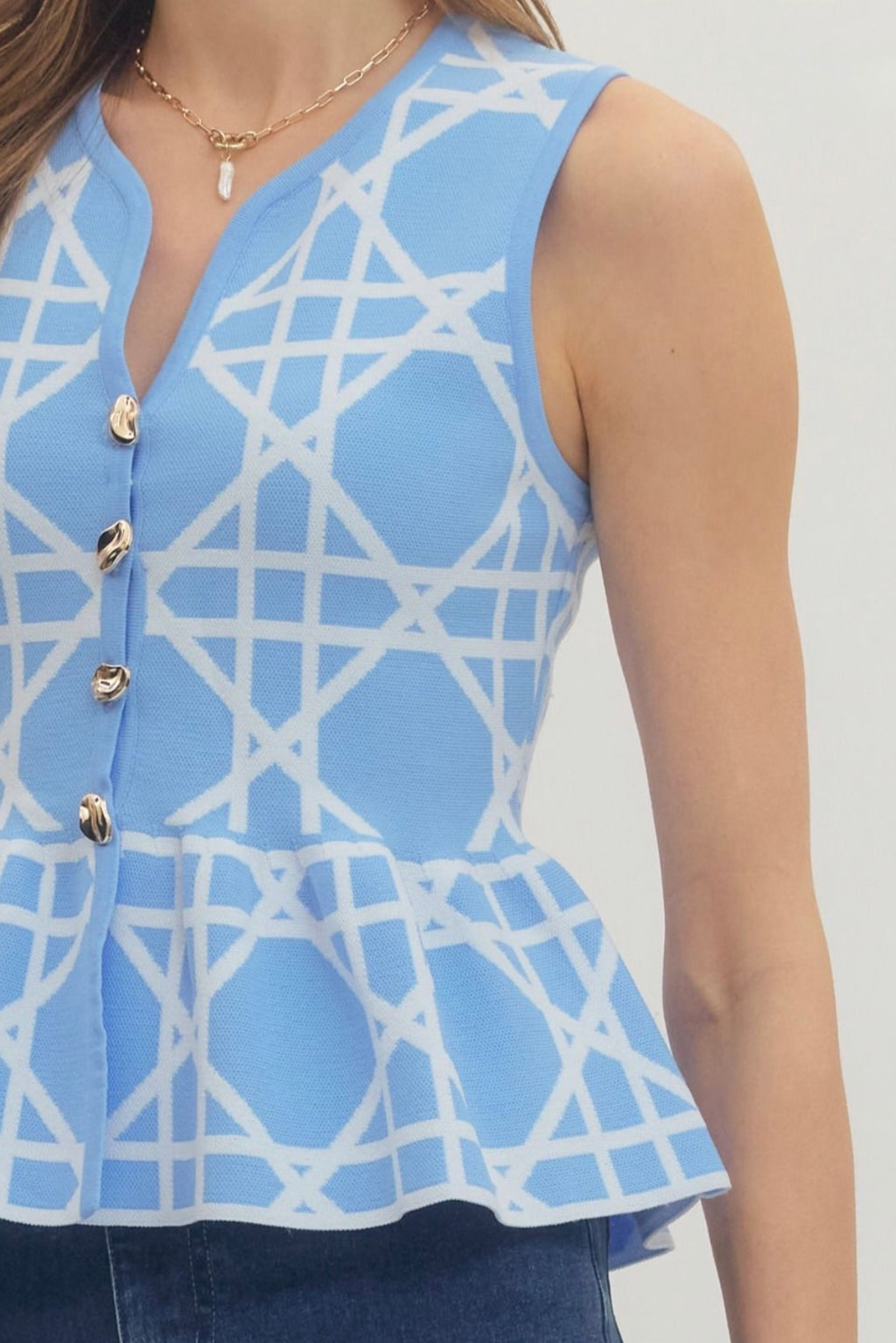 French Blue Peplum Knit Sweater Tank