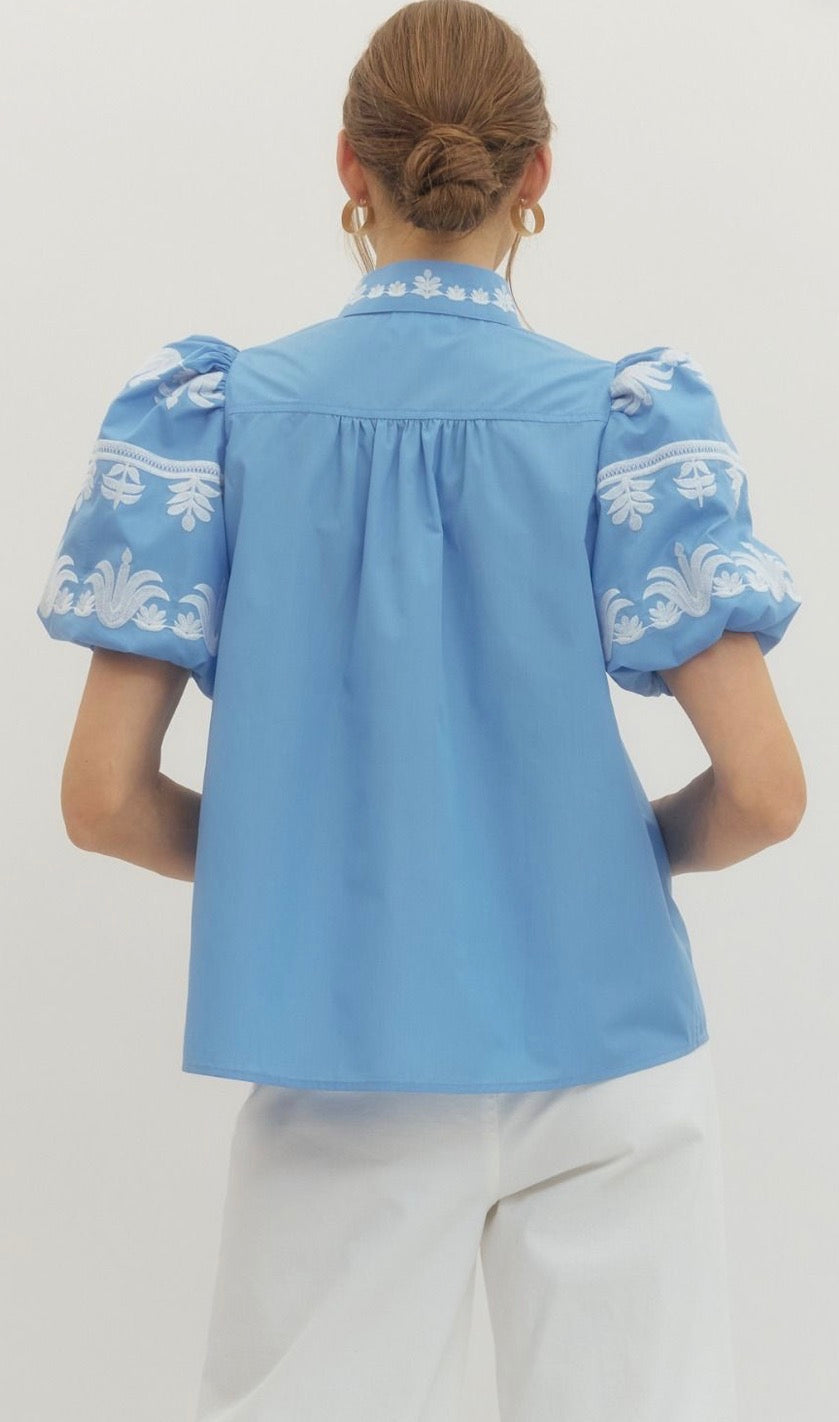 Puff Sleeve Embroidered Top