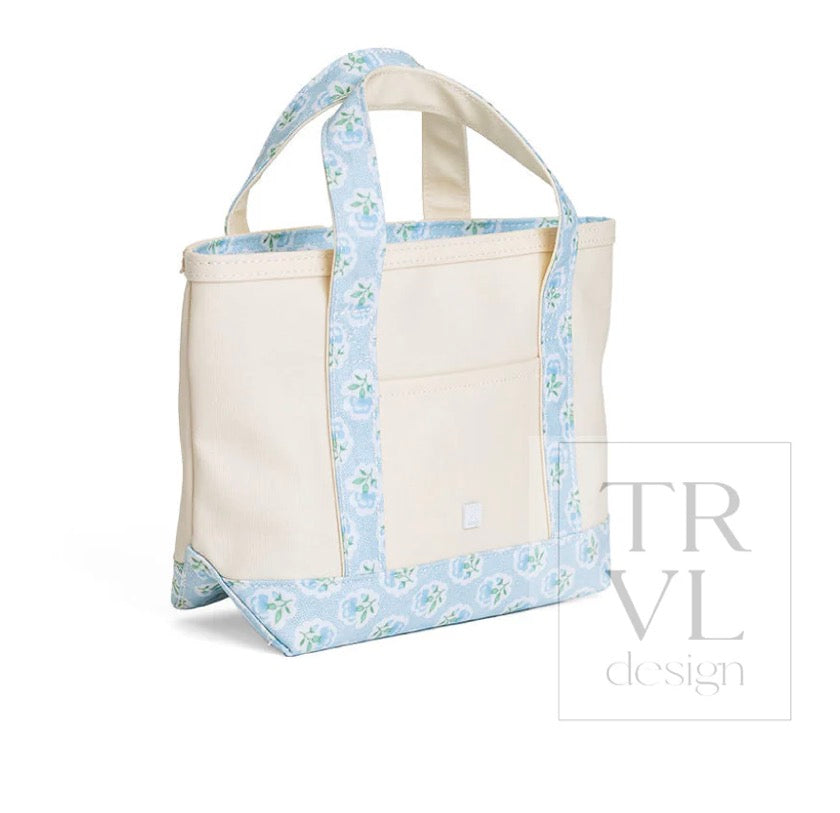 TRVL Mini Tote | Natural with Petite Fleur Blue Trim