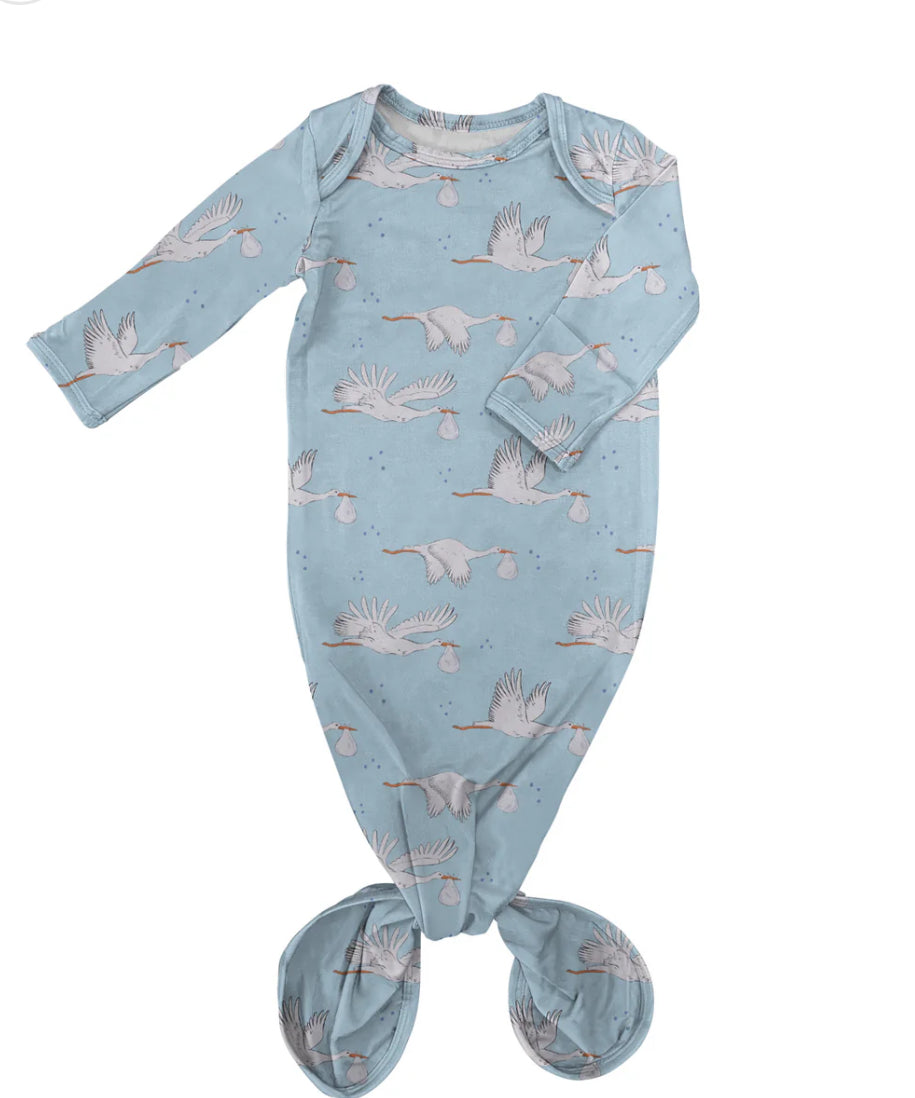 Infant Stork Knotted Gown Blue