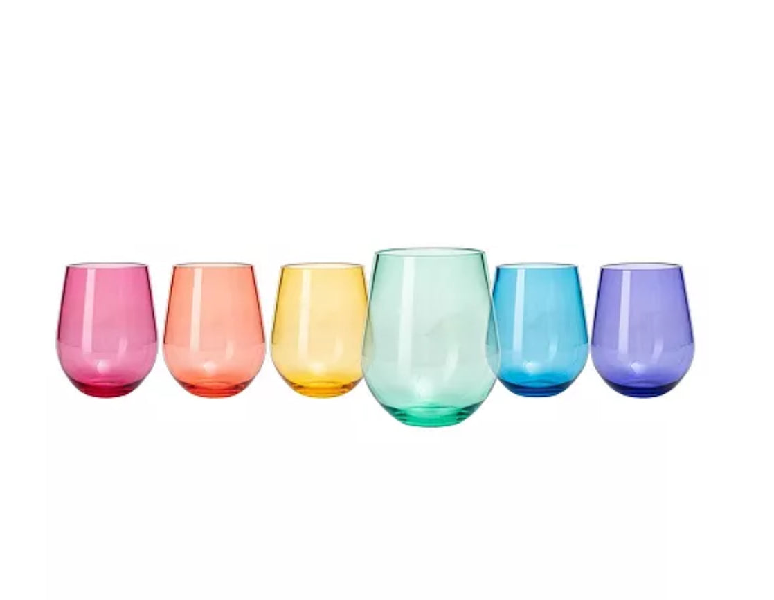Unbreakable Acrylic Colorful Stemless Wine Glass Set