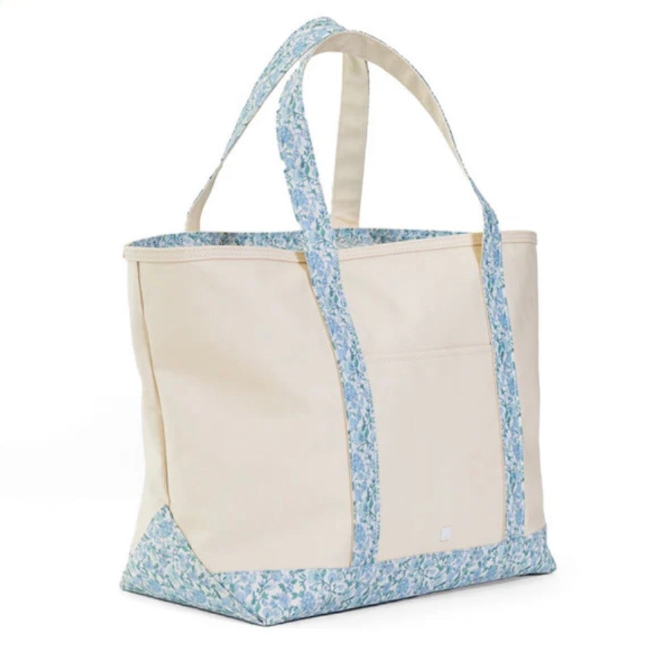 Natural Canvas with Hamptons Floral Trim Large Maxi Tote | TRVL Design
