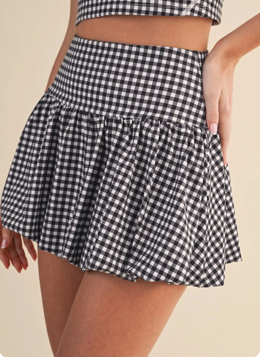 Black Gingham Bubble Skort