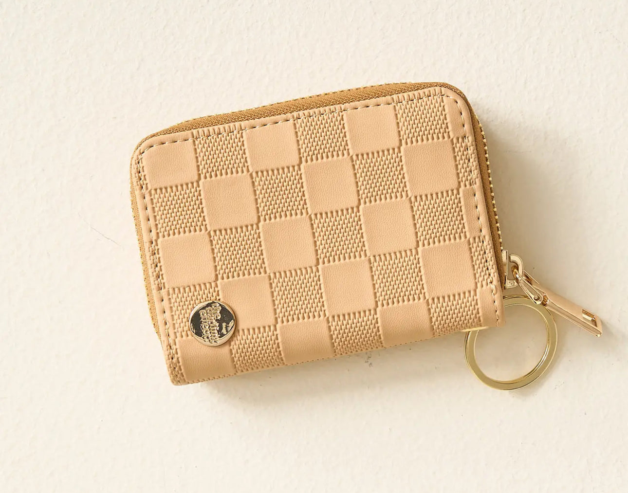 Tan Check Zip Around Wallet