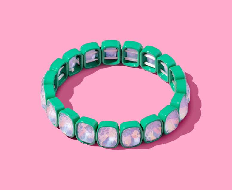 Layla Stretch Bracelet - Enamel w/ Large Rectangle Stones