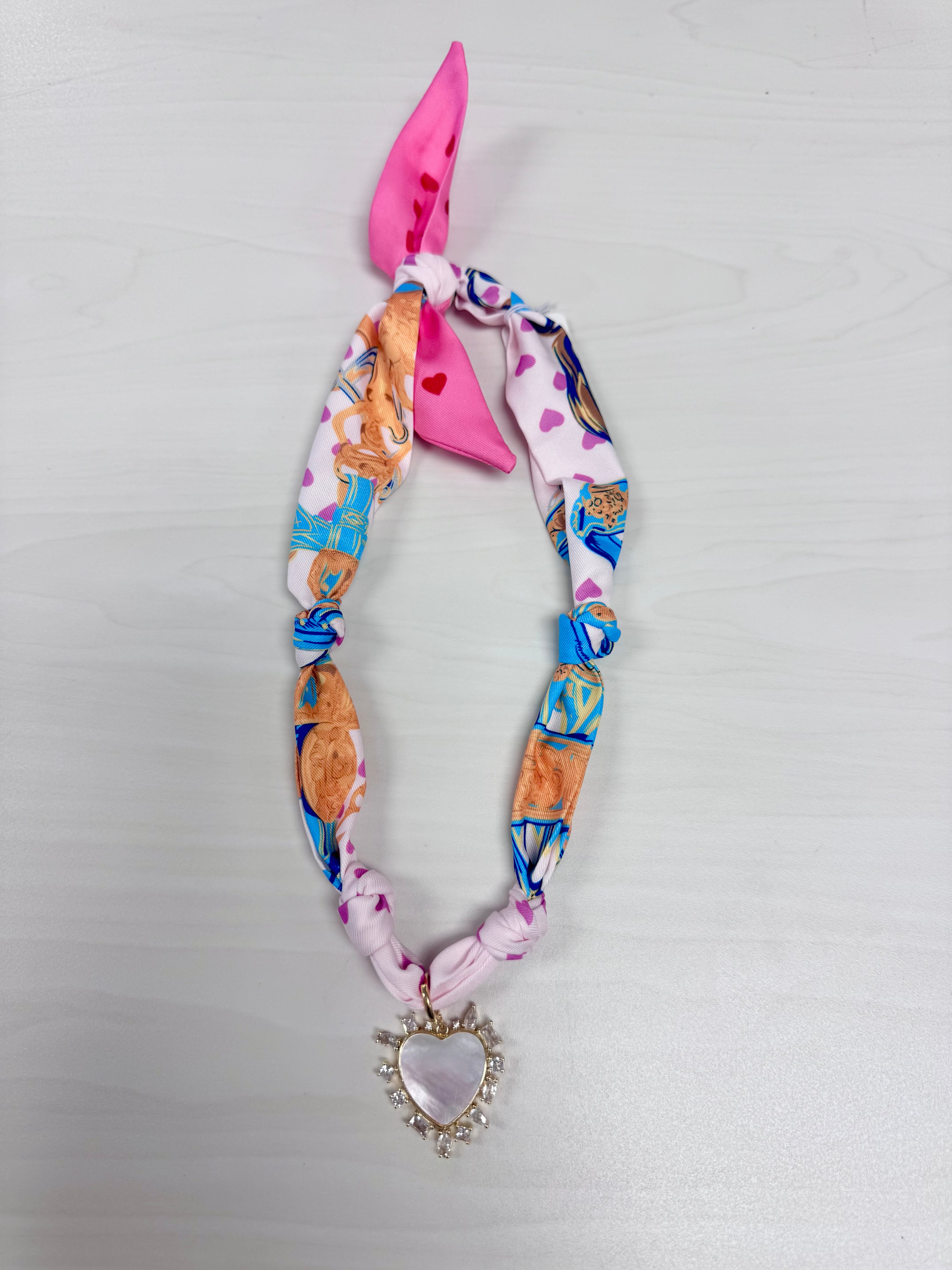 Pearl Heart Charm Scarf Necklace