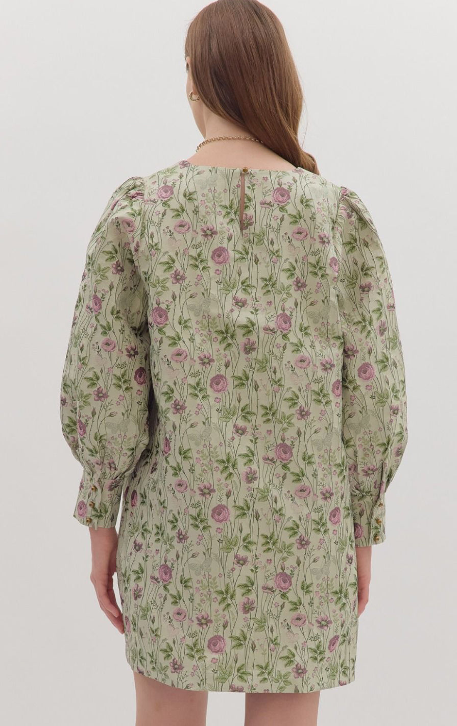 Jacquard Shimmer Puff Sleeve Dress