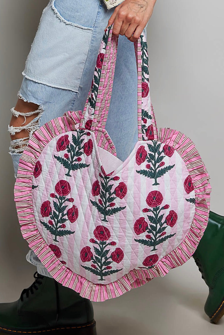 Cotton Quilted Heart Tote