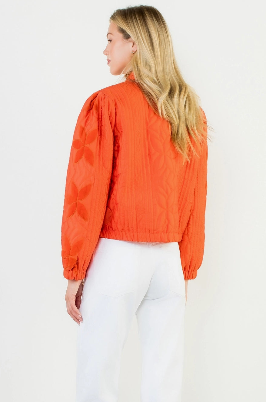 Velvet Flower Quilted Jacket | Orange