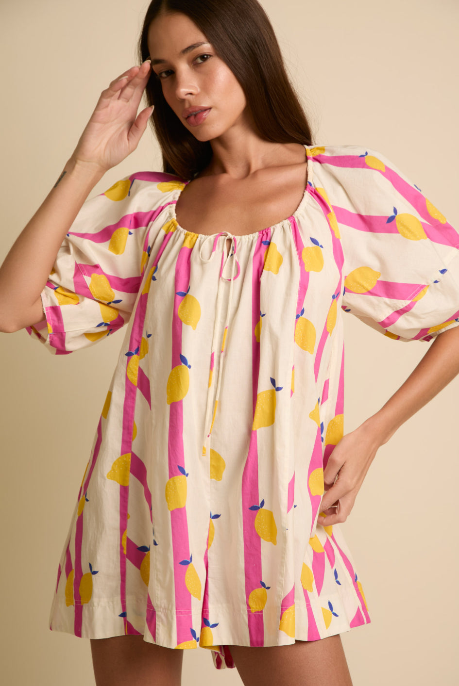 Yellow Limes Pink & White Stripe Romper